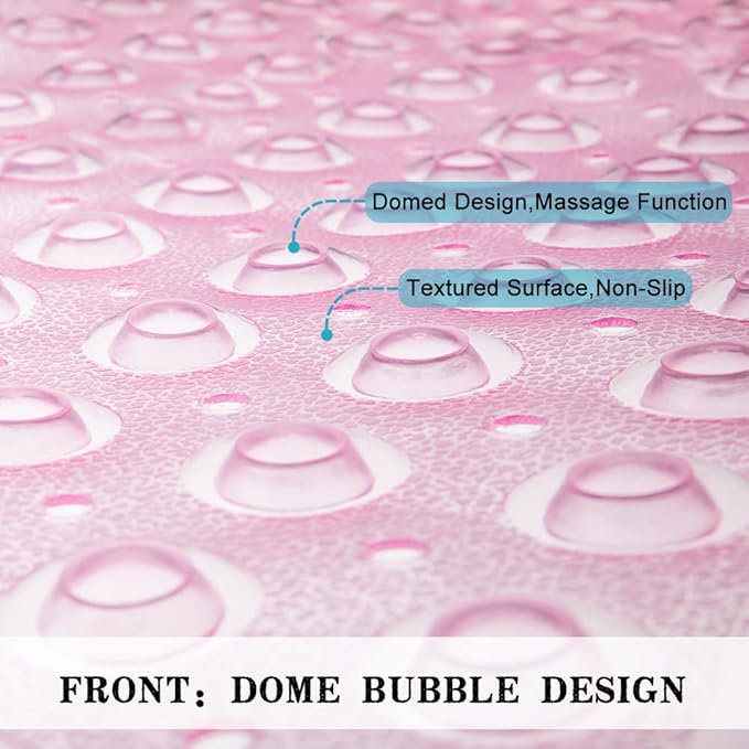 Linoows Bathtub and Shower Mats, Extra Long Non-Slip Bath Tub Mat 39 x 16 Inch, Machine Washable Bathmat with Suction Cups & Drain Holes for Bathroom Floor, Clear Pink