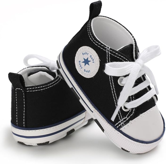 Unisex Baby Boys Girls Shoes, Newborn Infant Non-Slip Canvas Denim High Top Sneakers, Toddler First Walkers Shoes