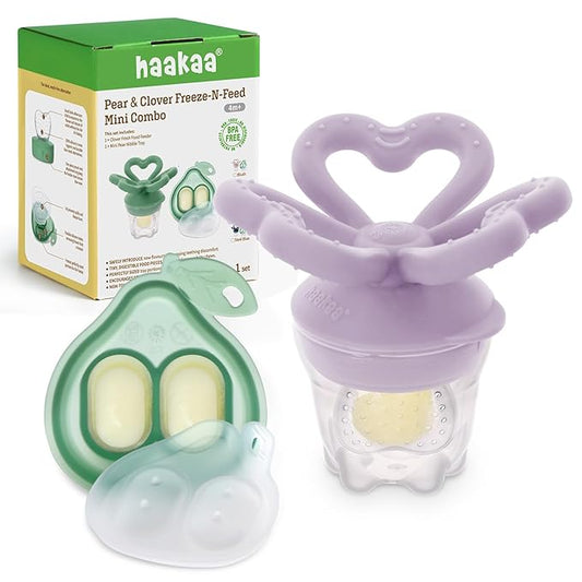 Haakaa Clover Baby Fruit Feeder Teether & Mini Freezer Nibble Tray – BPA-Free Silicone Breastmilk Popsicle Mold for Baby Teething Relief & Self-Feeding, 4M+ (Lavender)