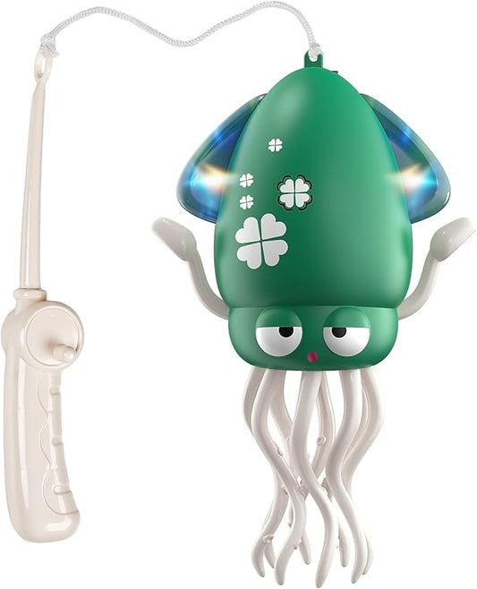 Interactive Dancing Octopus Toy, LED Light-Up Music Crawling Squid with Smart Obstacle Avoidance & Fishing Rod,Tummy Time Baby Toy, Musical Toy for 3 4 5 6 Year Old Boys and Girls(Sky Blue)