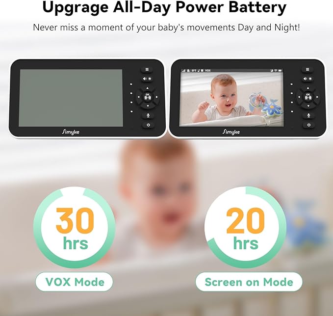 Video Baby Monitor with Camera and Audio,5'' IPS Screen,720P HD,App,Remote Pan/Tilt/Zoom Camera,Lullabies,Feeding Remind,HD Night Vision, VOX,2-Way Talk,Triple Security,1500ft Long Range