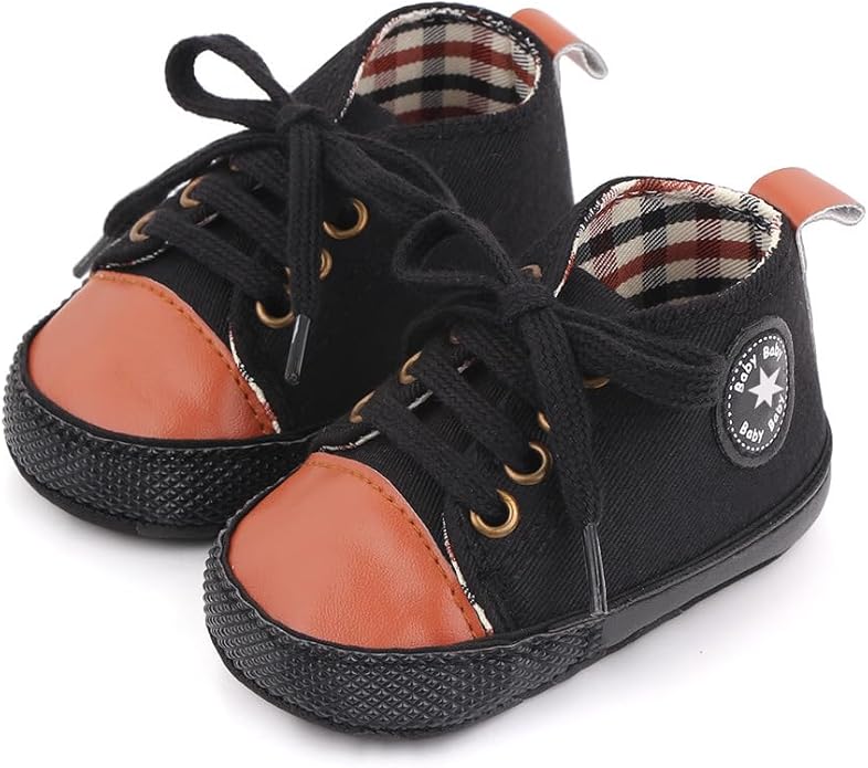Unisex Baby Boys Girls Shoes, Newborn Infant Non-Slip Canvas Denim High Top Sneakers, Toddler First Walkers Shoes