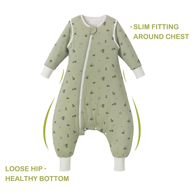 Super Soft Removable Long Sleeve 2.5 TOG Sleep Sack with Legs, 100% Cotton Winter Toddler Sleeping Sack with Feet, Maples, Size M