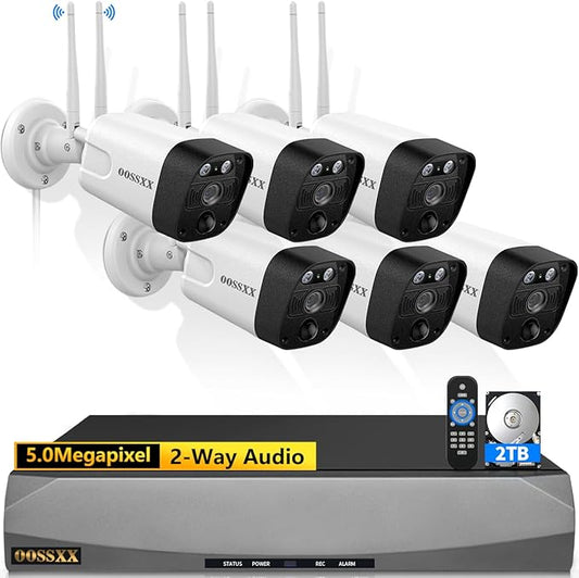 2-Way Audio & PIR Detection Dual Antennas Outdoor Wireless Security Camera System 5.5MP Wi-Fi Video Surveillance DVR Recorder