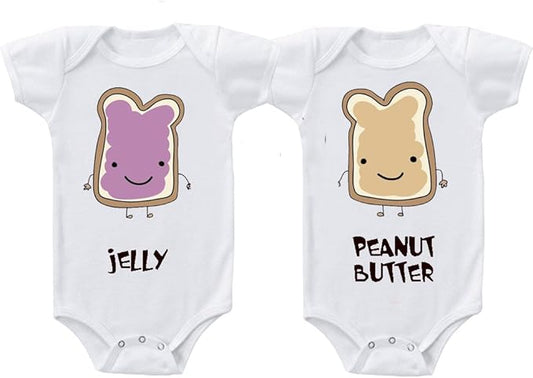 Baby Bodysuit Peanut Butter Jelly Twins Funny Cotton Boy & Girl Clothes White