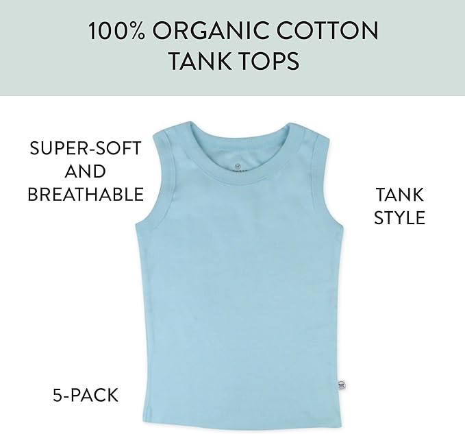 HonestBaby Sleeveless Muscle T-Shirts 100% Organic Cotton for Infant Baby and Toddler Boys, Girls