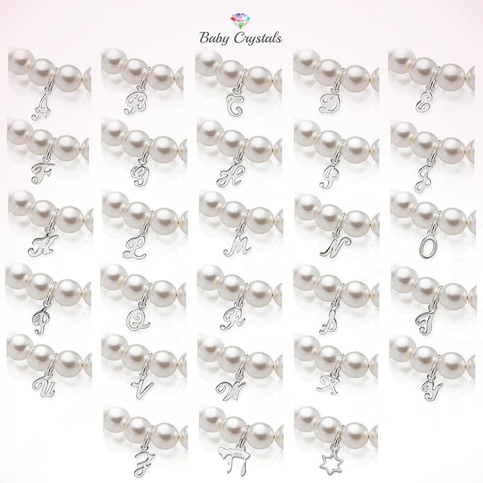 Sterling Silver Initial Charm Personalized Birthstone Bracelets for Girls, Baby Girl, Birthday Gifts for, Newborn, infant, Toddler, Teen, Pearl Bracelet, Birthstone Jewelry Crystals
