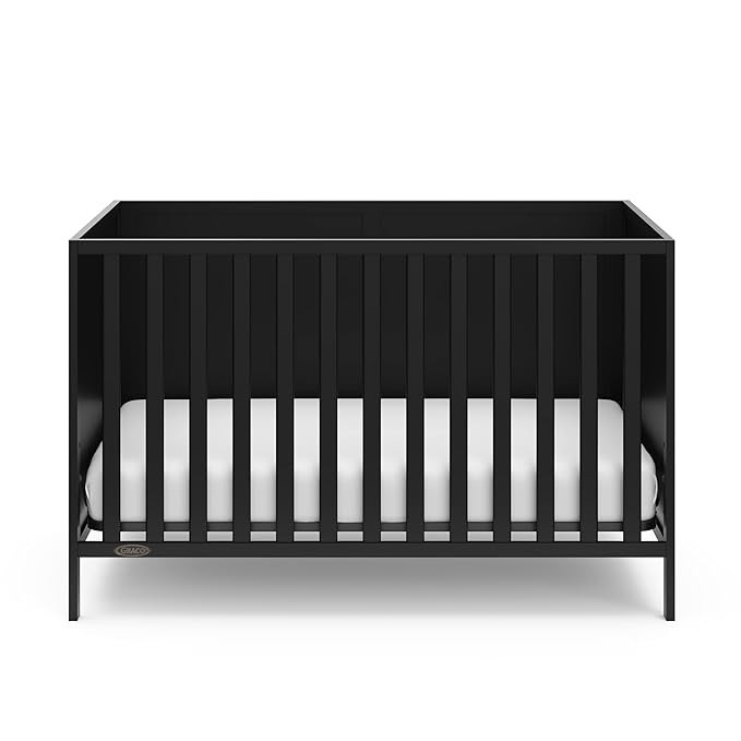 Graco Theo Crib and Mattress Nursery Essentials Pack (Black) – GREENGUARD Gold Certified Baby Crib & Crib Mattress, Cribs with Mattress Included