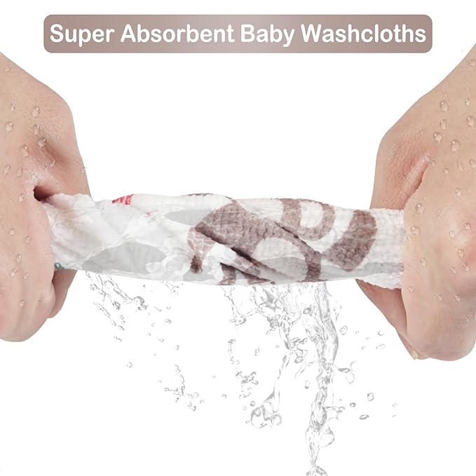 Viviland Baby Washcloths, Super Soft Baby Bath Towels for Newborn 24 Pack, Absorbent Face & Body Wash Cloth for Baby Boy, Animal Pattern, 9 x 9 inch