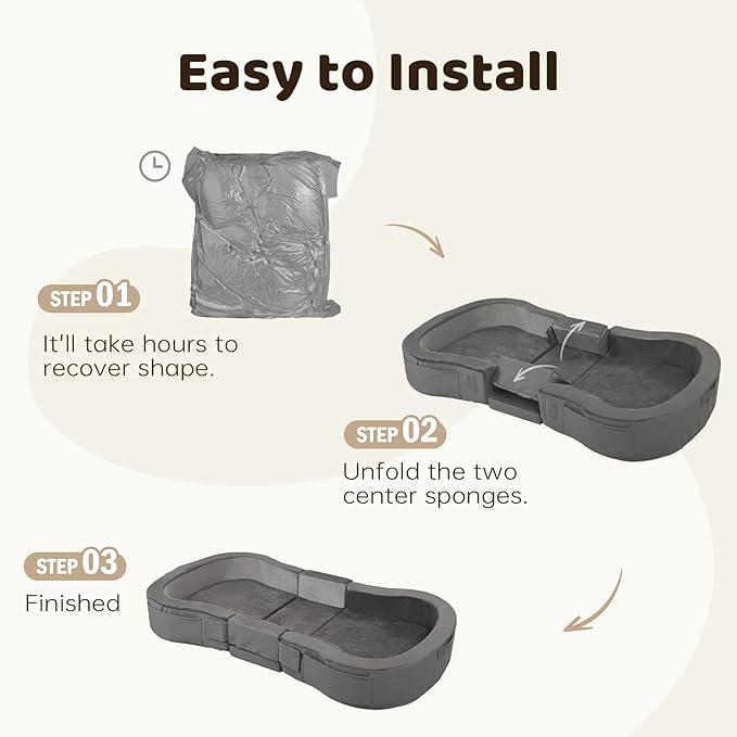 ENITYA Toddler Travel Bed, Foldable Floor Cot with Washable Cover for Travel, Camping, Home, Portable Crib for Kids Aged 18M–5Y, Easy to Use, Kids Cot for Sleeping, Grey