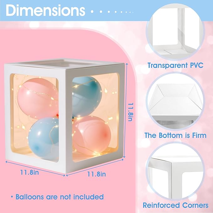 Ledido Baby Boxes with Letters for Baby Shower Decorations, 4 pcs Clear Baby Balloon Boxes Blocks Decor with LED Fairy String Lights for Boy Girl Gender Reveal Decorations Backdrop Party (White)