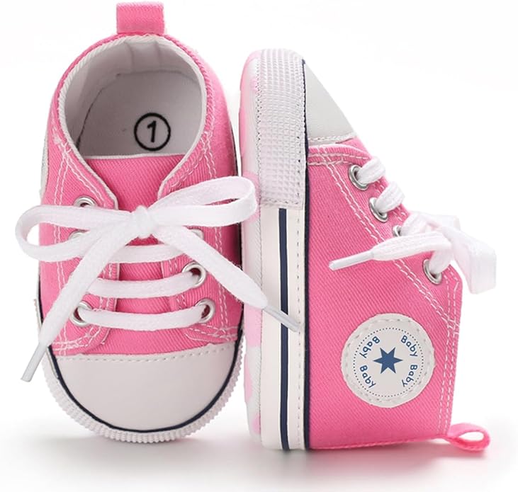 Unisex Baby Boys Girls Shoes, Newborn Infant Non-Slip Canvas Denim High Top Sneakers, Toddler First Walkers Shoes