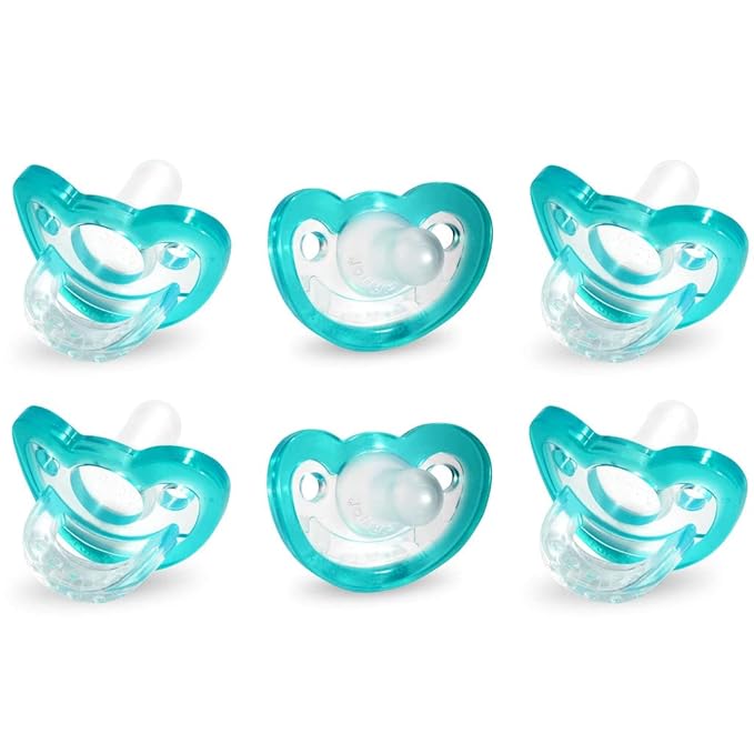 RaZbaby Jollypop Pacifier for Newborns & Up, USA Made, Natural Shaped Orthodontic Binky, Lovingly Shared in NICUs & Hospitals Worldwide, Medical-Grade 100% BPA-Free - 0-3 Months, 6 Pack - Teal