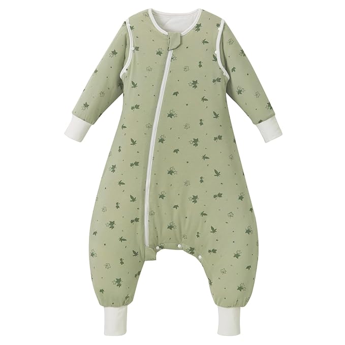Super Soft Removable Long Sleeve 2.5 TOG Sleep Sack with Legs, 100% Cotton Winter Toddler Sleeping Sack with Feet, Maples, Size M