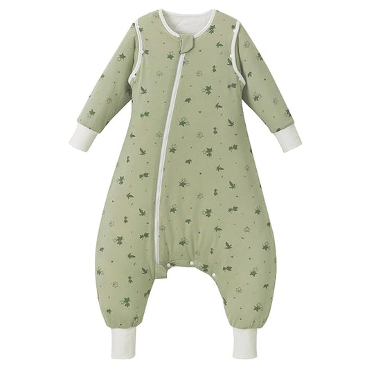 Super Soft Removable Long Sleeve 2.5 TOG Sleep Sack with Legs, 100% Cotton Winter Toddler Sleeping Sack with Feet, Maples, Size M
