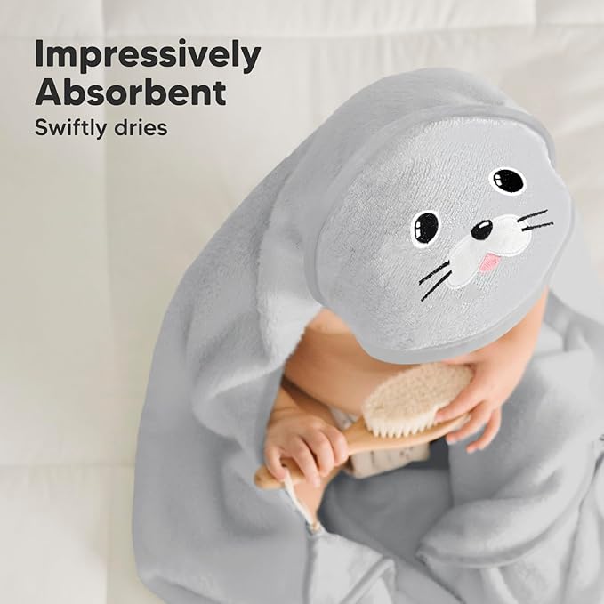KeaBabies Hooded Baby Towel for Newborn - Viscose Derived from Bamboo Large Baby Bath Towels with Hood for Boys, Girls, Toddler, Extra Absorbent & Soft Newborn Bath Essentials (Seal)