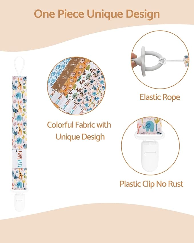 ALVABABY Neutral Pacifier Clips 8 Packs Binky Paci Clip Holder Leashes for Baby Boys Girls Fits Baby Teethers Toys 8DP13