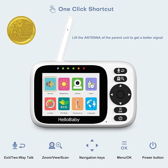 HelloBaby 3.2'' Baby Monitor 2 Cameras,Video Audio Baby Monitor No WiFi, Remote Pan-Tilt-Zoom,AUTO Night Vision, ECO, 2-Way Talk,8 Lullabies and 1000ft Range, Temperature, Gifts for Parents and Babies