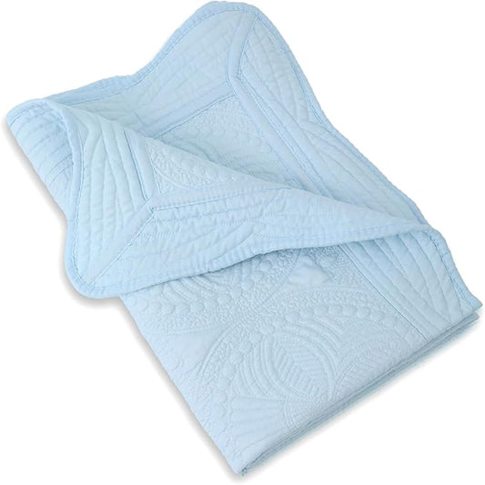 MONOBLANKS Baby Quilt Personlized Monogram Lightweight Embossed Scalloped Throw Blanket Four Seasons (Light Blue)
