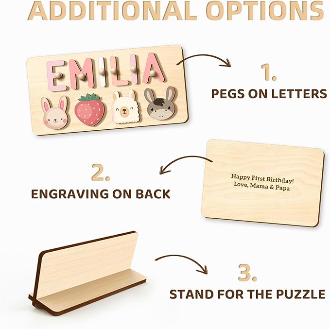 Personalized Name Puzzle for Kids, Custom Animal Puzzle for Toddlers 1-3, Personalized Baby Gifts for 1st Birthday, Customized Gifts for Baby Girl Boy, Montessori Toys Educational Play