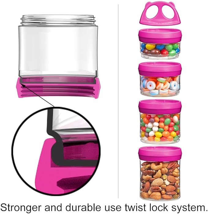SELEWARE Portable Stackable Food Storage Containers for Snacks Formula Powder and Drinks Twist Lock System Airtight Leak-proof BPA and Phthalate Free 4 Piece Jars 31oz, Red