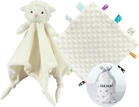 CREVENT Cozy Plush Baby Security Blanket Loveys for Baby Girls Boys, for Newborns (Ivory Sheep + Tag)