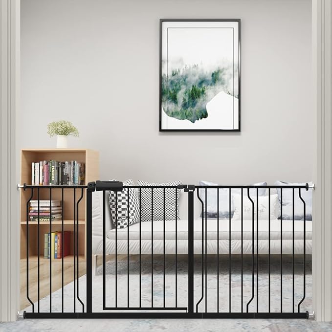 WAOWAO Baby Gate 38.58-43.31" Extra Wide Pressure Mounted Walk Through Swing Auto Close Safety Black Metal Toddler Kids Child Dog Pet Puppy for Stairs,Doorways,Kitchen