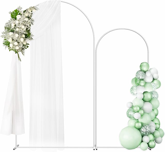 Gold Metal Arch Backdrop Set of 2 (7.3FT/6FT), Balloon Arch Stand for Wedding Ceremony, Baby Shower, Outdoor Indoor Birthday Party, Graduation Decoration, White