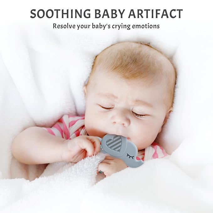 Baby Teething Toys for Babies, Elephant Teether Pain Relief Toy with One Piece Design Pacifier Clip Holder Set, Freezer Safe Neutral Shower Gift for Boys and Girls (Gray)
