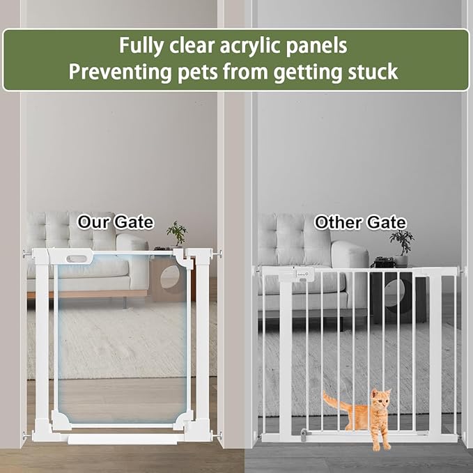 Clear Baby Safety Gate for Stairs,29.52-37.79" Wide, 30" Tall Pressure Mounted Acrylic Pet Gate, Easy Walk Through Auto Close Child Gate for Doorways and House,29.52-37.79"