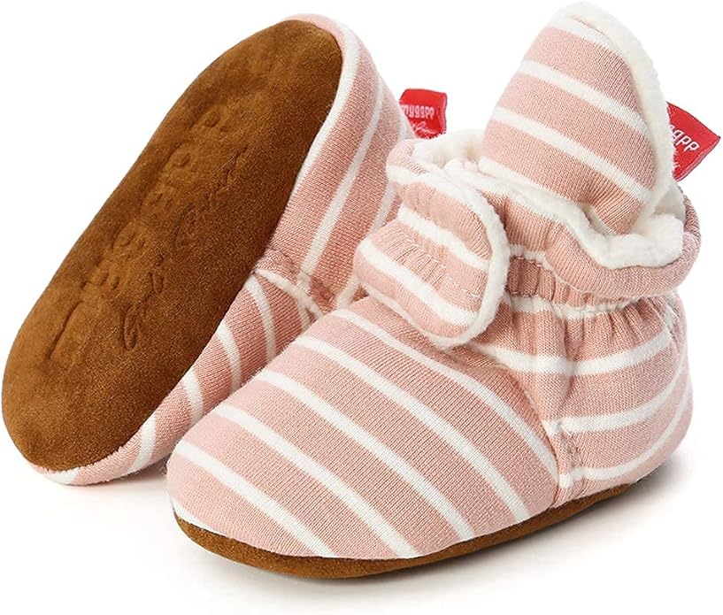 Sawimlgy Newborn Infant Baby Girl Boy Cotton Booties Stay On Sock Slippers Soft Bedroom Shoes Non-Skid Ankle Boots With Grippers Toddler Crib Warm Shoe First Walker Birthday Shower