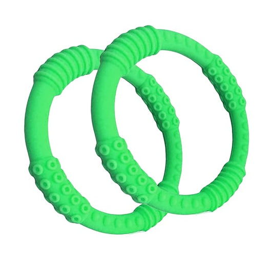 Babynow Teething Rings - Sensory Teether Ring Pacifiers for Baby 0-12 Months Sensory Chew Toy Safe Toddler Comforter Soother Infant Dummie Toy - Green 2 Pack