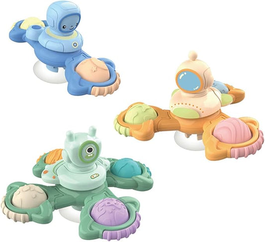 Jollybaby 3-Piece Suction Cup Spinner Toys for Boy & Girl, Spinning Tops for Toddlers, Birthday Gift for Infant, Sensory Baby Bath Toys