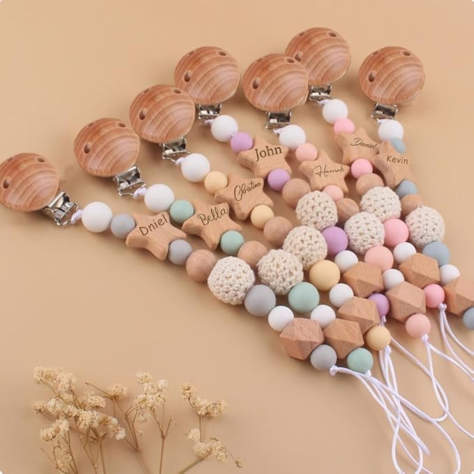 Personalized Pacifier Clips,Personalized Stroller Clip with Name Pacifier Clip (Star-2)