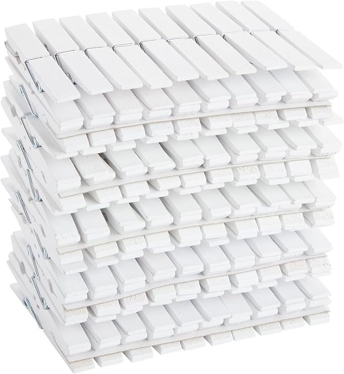 Juvale 100 Pack Wooden Clothespins for Hanging Laundry, Crafts, Photos (White, 4 in Clothes Pins Wooden)