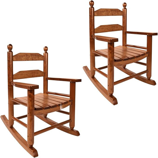 Toddler Rocking Chair Set of 2 Wooden Comfy Recliner Rocker for Kids Ages 3-6 Baby Lounge Chair Indoor Outdoor Girls Children’s Playroom Brown