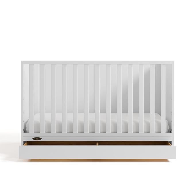 Graco Theo Convertible Crib with Storage Drawer (White) – GREENGUARD Gold Certified with Drawer, Converts to Toddler Bed, Fits Standard Crib Mattress
