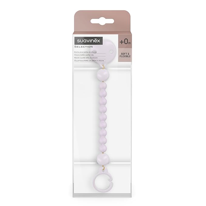 Suavinex Color Essence Silicone Baby Pacifier Clip, Single Piece 100% Soft Silicone Chain, Baby Accessories and Essentials, Designed in Spain (Lavender)