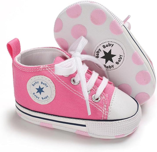 Unisex Baby Boys Girls Shoes, Newborn Infant Non-Slip Canvas Denim High Top Sneakers, Toddler First Walkers Shoes