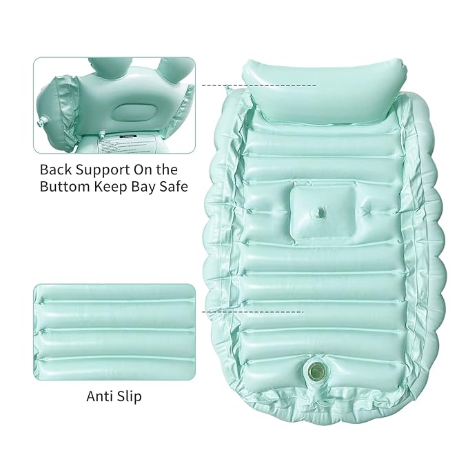 HotMax Inflatable Baby Bathtub Portable Travel Bath Tub for Infants to Toddler Foldable Non Slip Spa Tub with Air Pump (Green)