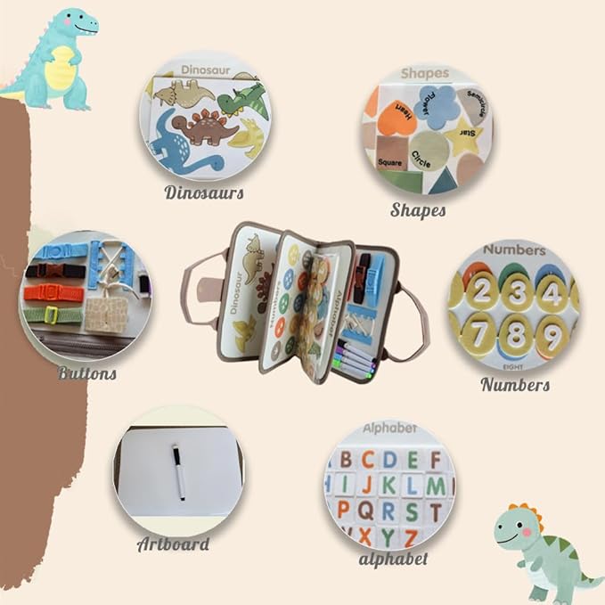Felt Interactive Busy Book Sensory Toy Soft Activity Book Learning Toys for 3+ Years Old Children Children Busy Board - Ancient Dinosaurs