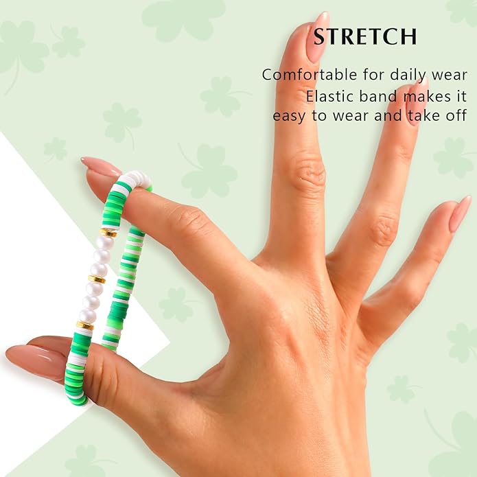 Friendship Bracelets Trendy Heishi Clay Bead Bracelets Stack Gold Beaded Stretch Bracelets for Women Boho Stackable Bracelets Bulk Cute Preppy Jewelry
