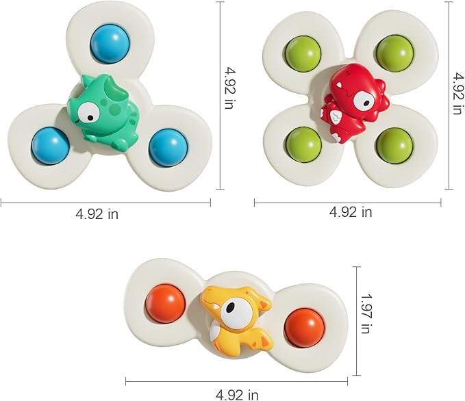 ALASOU 3PCS Suction Cup Spinner Toys for 1 Year Old Boy Girl|Spinning Top Baby Toys 12 18 Months|1 2 Year Old Boy Birthday Gift|Baby Bath Toy for Kids Ages 1-3|Sensory Toy for Toddlers 1-3