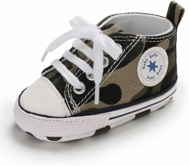 Unisex Baby Boys Girls Shoes, Newborn Infant Non-Slip Canvas Denim High Top Sneakers, Toddler First Walkers Shoes