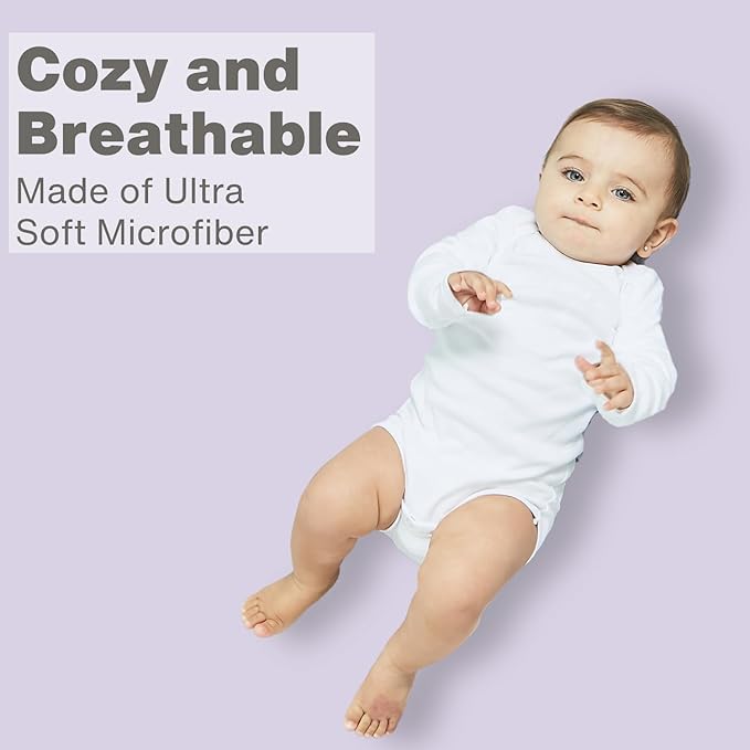 Everyday Kids 2-Pack Fitted Crib Sheets, 100% Soft Breathable Microfiber Baby Sheet, Fits Standard Size Crib Mattress 28in x 52in, White Nursery Sheet and Lavender Nursery Sheet