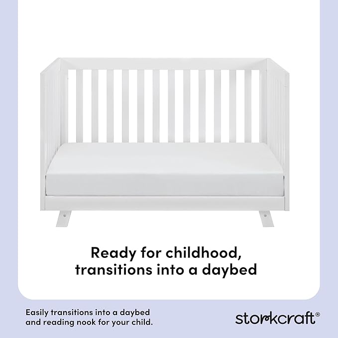 Storkcraft Beckett Convertible Crib (White) – Converts from Baby Crib to Toddler Bed and Daybed, Fits Standard Full-Size Crib Mattress, Adjustable Mattress Support Base