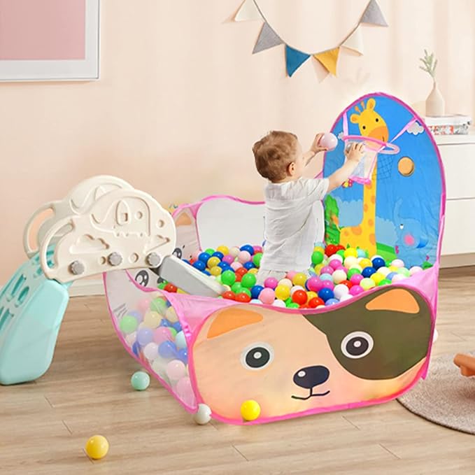 Kids Ball Pit, Pop Up Children Play Tent, Toddler Ball Pool Baby Crawl Playpen with Basketball Hoop, Portable Toys for Girls Boys, 4 ft / 120 cm, Balls Not Included, Animal