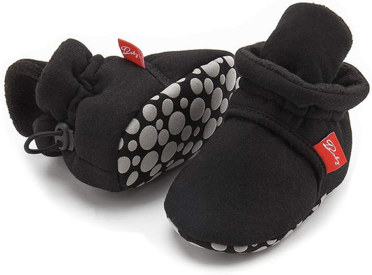 Sawimlgy Newborn Infant Baby Girl Boy Cotton Booties Stay On Sock Slippers Soft Bedroom Shoes Non-Skid Ankle Boots With Grippers Toddler Crib Warm Shoe First Walker Birthday Shower