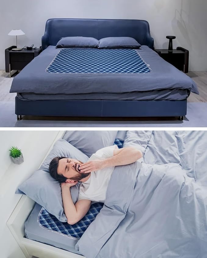 Non-Slip Bed Pads for Incontinence Washable (34" x 36"|2 Pack), Waterproof Bed Pads, Navy Blue Grid, Bed Wetting Pads for Bed, Sofa, Floor, Resuable Underpads for Adults, Seniors, Pet