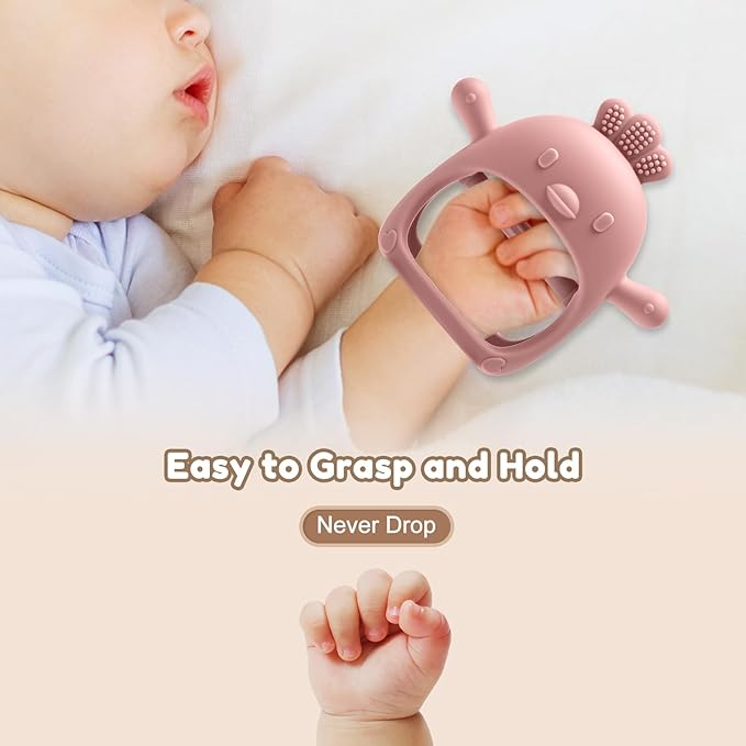 Baby Teething Toys for 0-6 6-12 Months, Never Drop Infant Teether Teething Mitten Toys for 0 3 6 9 12 Months, Newborn Soothing Teething Toy Gifts for 1 One Year Old Baby Boys Girls